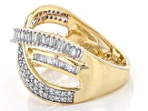 White Diamond 10k Yellow Gold Crossover Ring 0.75ctw