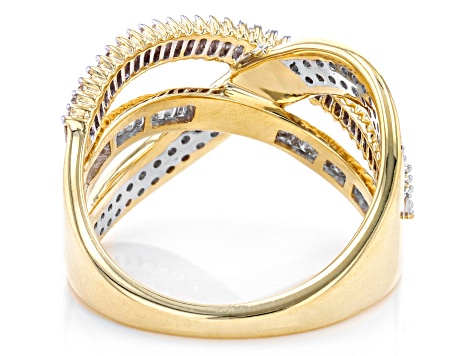 White Diamond 10k Yellow Gold Crossover Ring 0.75ctw