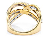 White Diamond 10k Yellow Gold Crossover Ring 0.75ctw