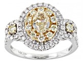 Natural Yellow And White Diamond 14K White Gold Cluster Ring 1.35ctw