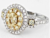 Natural Yellow And White Diamond 14K White Gold Cluster Ring 1.35ctw