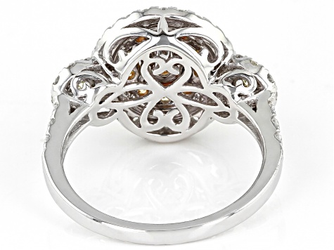 Natural Yellow And White Diamond 14K White Gold Cluster Ring 1.35ctw