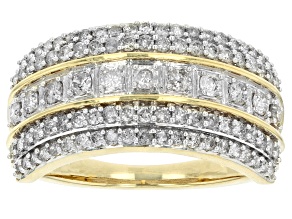 White Diamond 10k Yellow Gold Wide Band Ring 1.00ctw