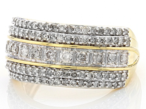 White Diamond 10k Yellow Gold Wide Band Ring 1.00ctw