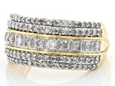 White Diamond 10k Yellow Gold Wide Band Ring 1.00ctw