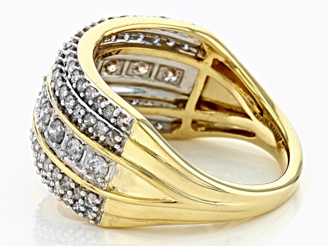 White Diamond 10k Yellow Gold Wide Band Ring 1.00ctw