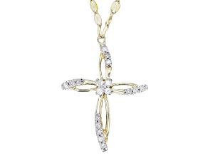 White Diamond 10k Yellow Gold Cross Necklace 0.15ctw