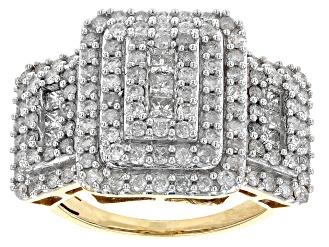 White Diamond 10k Yellow Gold Cluster Ring 1.55ctw