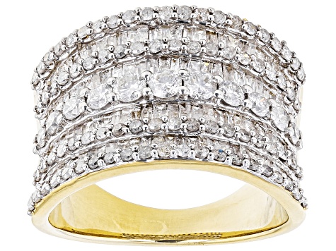 White Diamond 10k Yellow Gold Multi-Row Wide Band Ring 2.00ctw