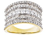 White Diamond 10k Yellow Gold Multi-Row Wide Band Ring 2.00ctw