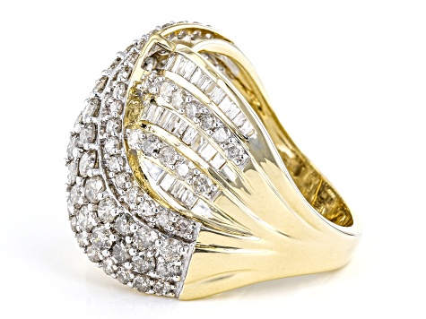 White Diamond 10k Yellow Gold Crossover Ring 3.00ctw