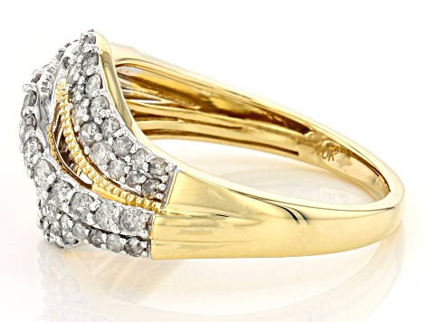 Diamond 10k Yellow Gold Bypass Ring 1.00ctw