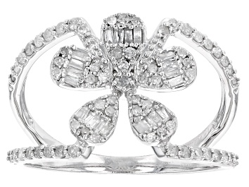 Picture of White Diamond 10k White Gold Open Design Floral Ring 0.50ctw