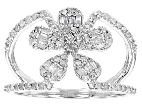 White Diamond 10k White Gold Open Design Floral Ring 0.50ctw