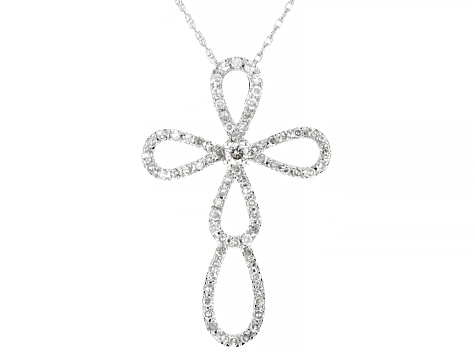 White Diamond 10k White Gold Cross Pendant With 18" Rope Chain 0.50ctw