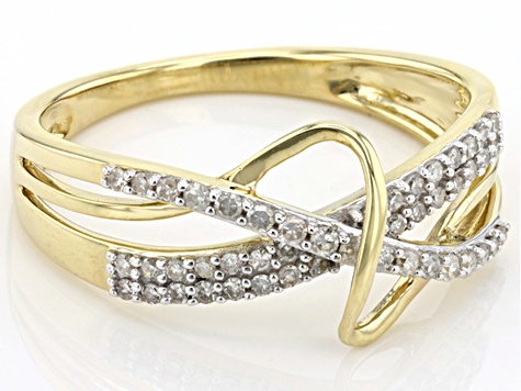 White Diamond 10k Yellow Gold Crossover Ring 0.25ctw - SDG372 | JTV.com