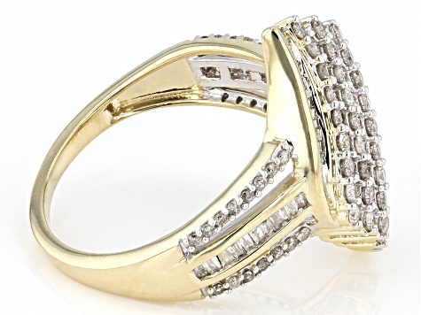 Diamond 10k Yellow Gold Cluster Ring 1.00ctw