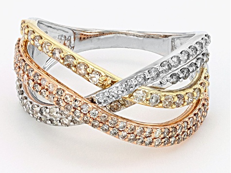 Diamond 10k Three-Tone Gold Crossover Ring 1.00ctw