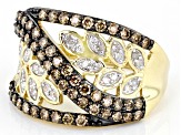 Champagne And White Diamond 10k Yellow Gold Leaf Design Ring 1.00ctw
