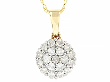 Picture of White Diamond 10k Yellow Gold Cluster Pendant With 18" Rope Chain 0.70ctw