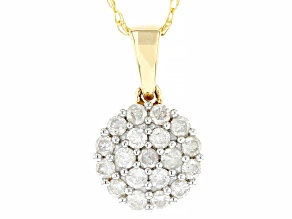 White Diamond 10k Yellow Gold Cluster Pendant With 18" Rope Chain 0.70ctw