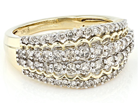 Diamond 10k Yellow Gold Wide Band Ring 1.00ctw