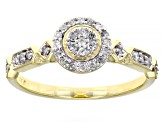 White Diamond 10k Yellow Gold Halo Ring 0.20ctw
