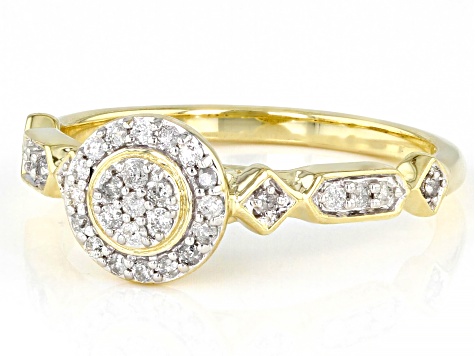 White Diamond 10k Yellow Gold Halo Ring 0.20ctw