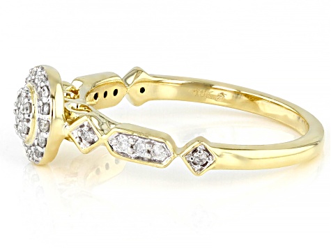 White Diamond 10k Yellow Gold Halo Ring 0.20ctw