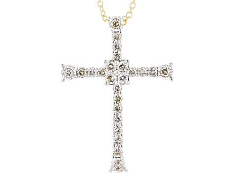 Diamond 10k Yellow Gold Cross Slide Pendant With 19" Cable Chain 1.00ctw