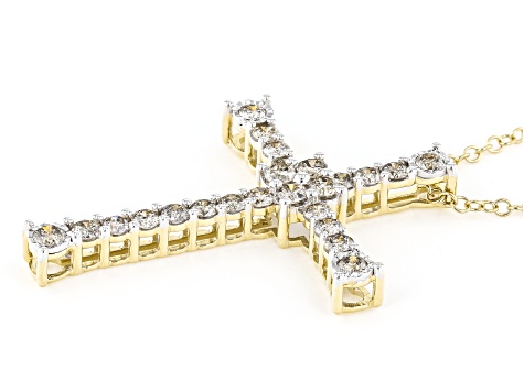 Diamond 10k Yellow Gold Cross Slide Pendant With 19" Cable Chain 1.00ctw