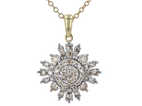 Diamond 10k Yellow Gold Cluster Pendant With 19" Cable Chain 1.00ctw