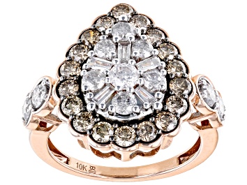 Picture of Champagne And White Diamond 10k Rose Gold Halo Ring 2.00ctw