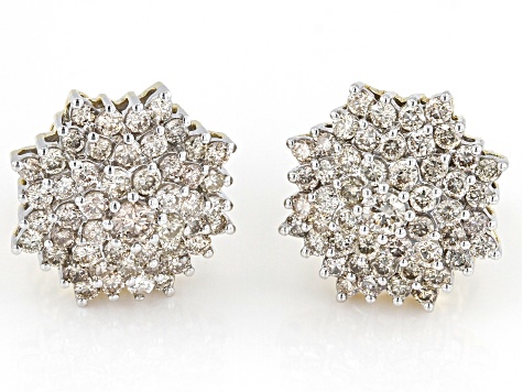 Diamond 10k Yellow Gold Cluster Stud Earrings 1.25ctw