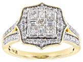 White Diamond 10k Yellow Gold Cluster Ring 1.00ctw