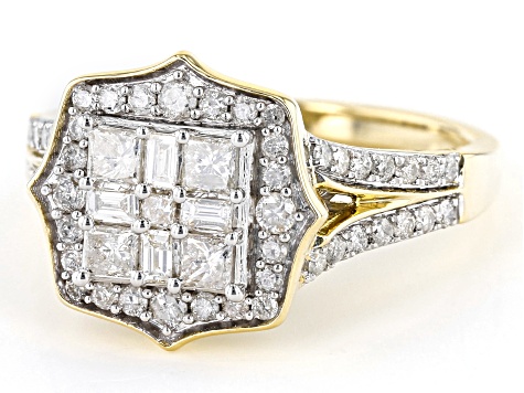 White Diamond 10k Yellow Gold Cluster Ring 1.00ctw - SDG401 | JTV