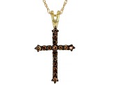 Champagne Diamond 10k Yellow Gold Cross Pendant With 18" Rope Chain 0.33ctw