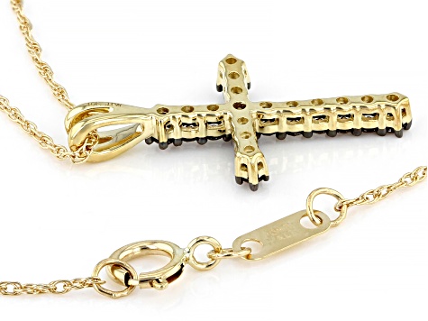 Champagne Diamond 10k Yellow Gold Cross Pendant With 18" Rope Chain 0.33ctw