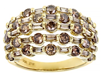 Picture of Champagne Diamond 10k Yellow Gold Multi-Row Ring 2.00ctw