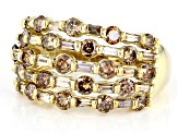 Champagne Diamond 10k Yellow Gold Multi-Row Ring 2.00ctw