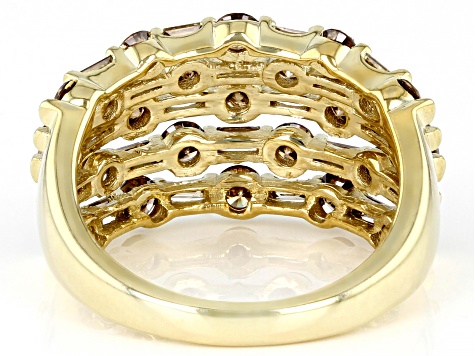 Champagne Diamond 10k Yellow Gold Multi-Row Ring 2.00ctw