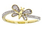 White Diamond 10k Yellow Gold Butterfly Ring 0.15ctw