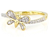 White Diamond 10k Yellow Gold Butterfly Ring 0.15ctw