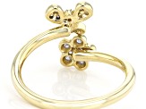 White Diamond 10k Yellow Gold Floral Butterfly Cuff Ring 0.10ctw