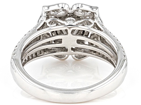 White Diamond 10k White Gold Halo Ring 0.75ctw