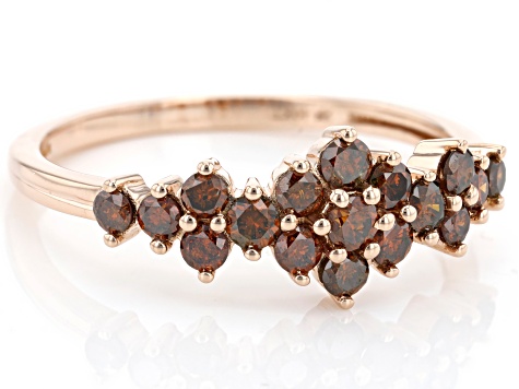 Red Diamond 10k Rose Gold Cluster Band Ring 0.65ctw