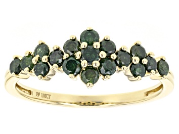 Picture of Green Diamond 10k Yellow Gold Cluster Band Ring 0.65ctw
