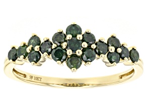 Green Diamond 10k Yellow Gold Cluster Band Ring 0.65ctw