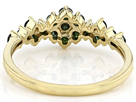 Green Diamond 10k Yellow Gold Cluster Band Ring 0.65ctw - SDG414C