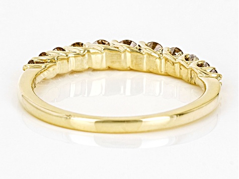 Champagne Diamond 10k Yellow Gold Band Ring 0.50ctw